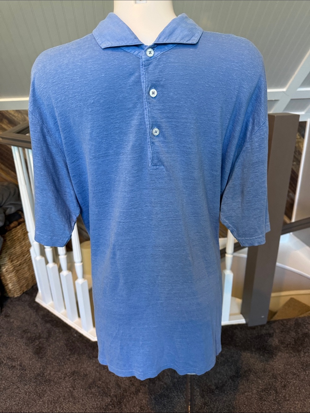 Peter Millar Crown Heathered Blue Short-Sleeve Polo